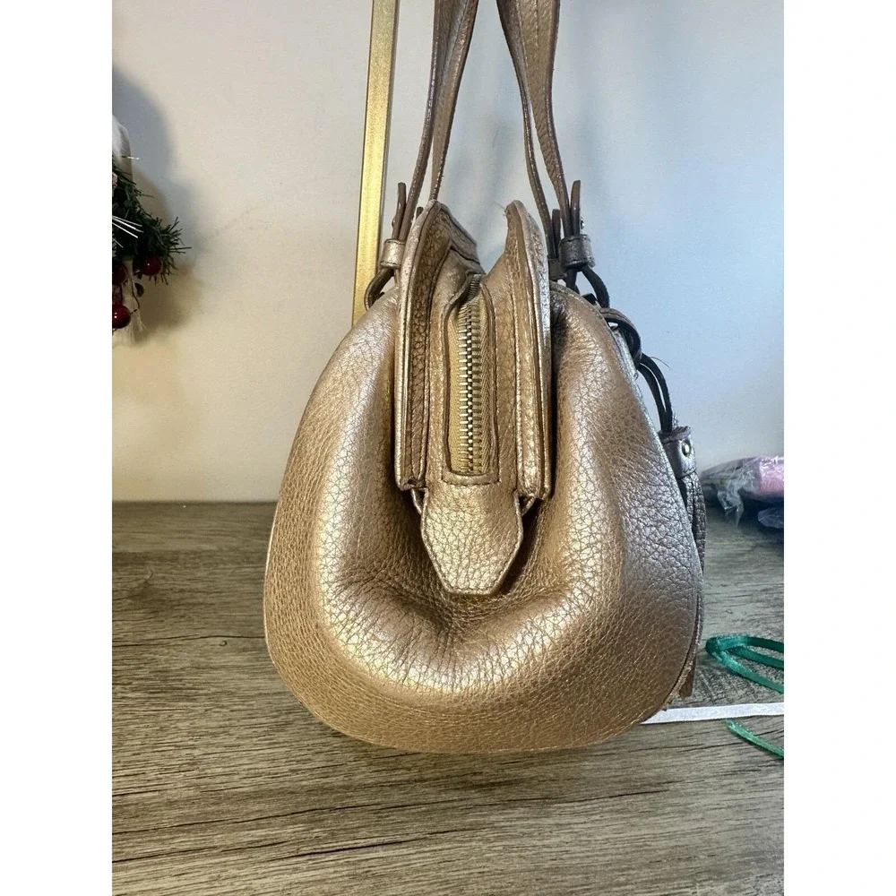 BALLY metallic Rose Gold Genuine Leather Shoulder Hobo Bag Purse Rare